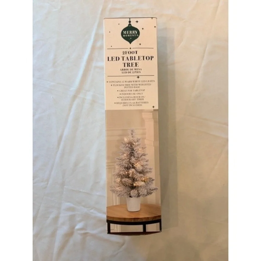 2 ft LED Tabletop Flocked Christmas Tree Warm White Lights Timer Holiday Decor